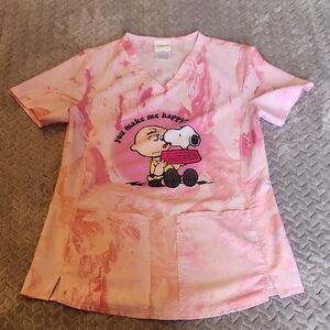 Peanuts Pink Scrub Top Size XS